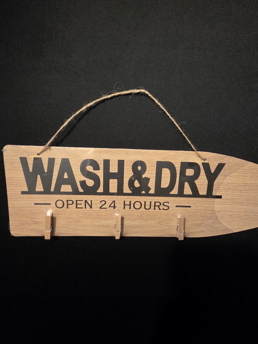 Wooden 'Wash & Dry' Hanging Sign in Natural Brown NWT